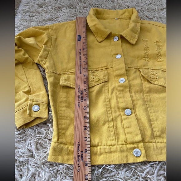 Women's Ripped Distressed Button-Up Denim Jacket Yellow Size XS - Picture 8 of 15